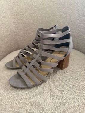 Chinese Laundry Gray Strappy Block Heel Sandals